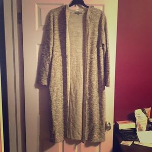 Taupe/cream long hooded duster sweater